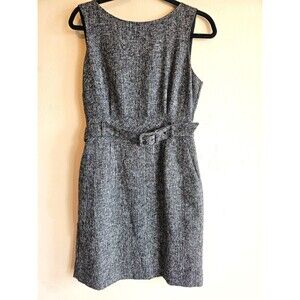 BANANA REPUBLIC Tweed Dress Sz 8 PGray Wool Blend Sheath Sleeveless Lined